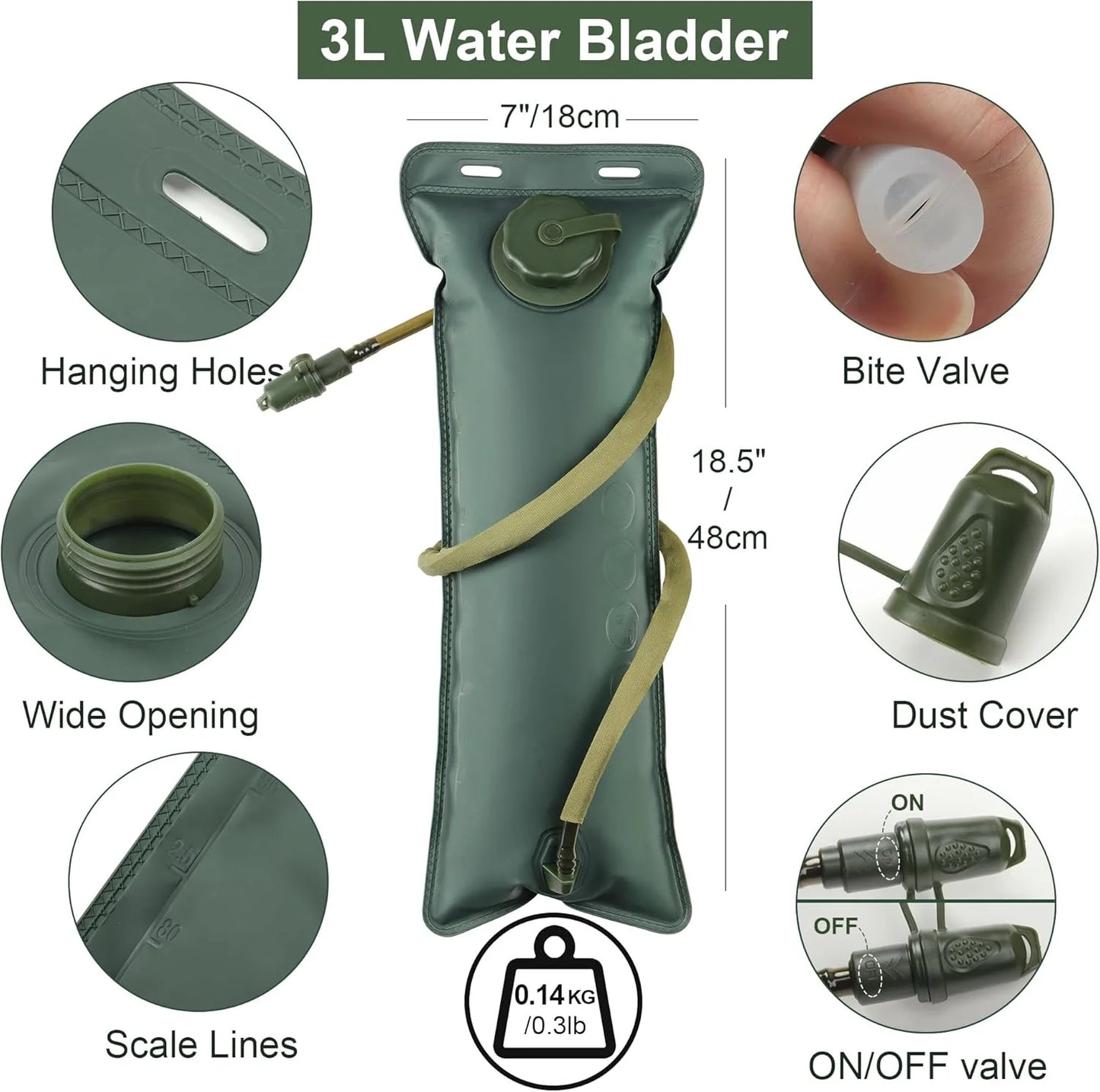 3L Water Bladder Bag Hiking Camping Hydration Backpack Outdoor