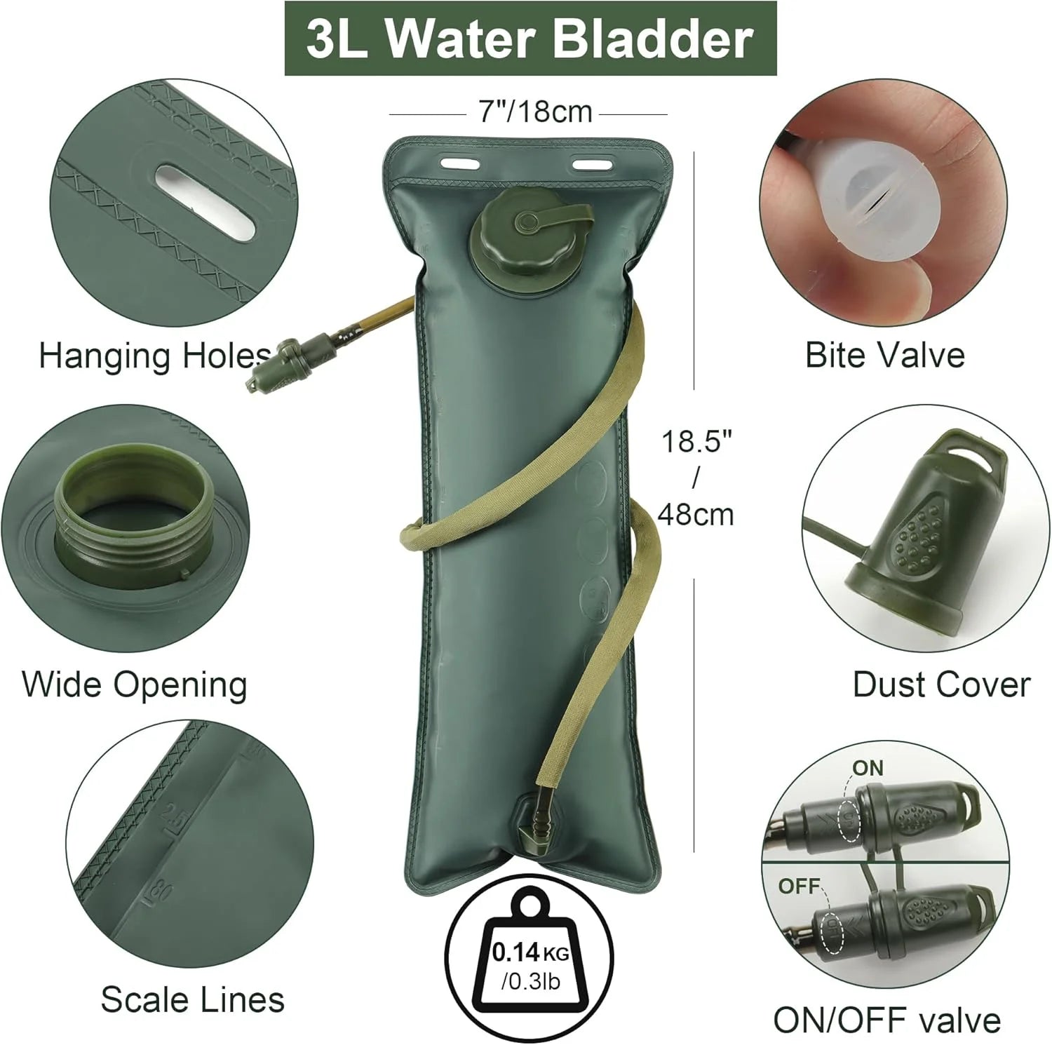 3L Water Bladder Bag Hiking Camping Hydration Backpack Outdoor
