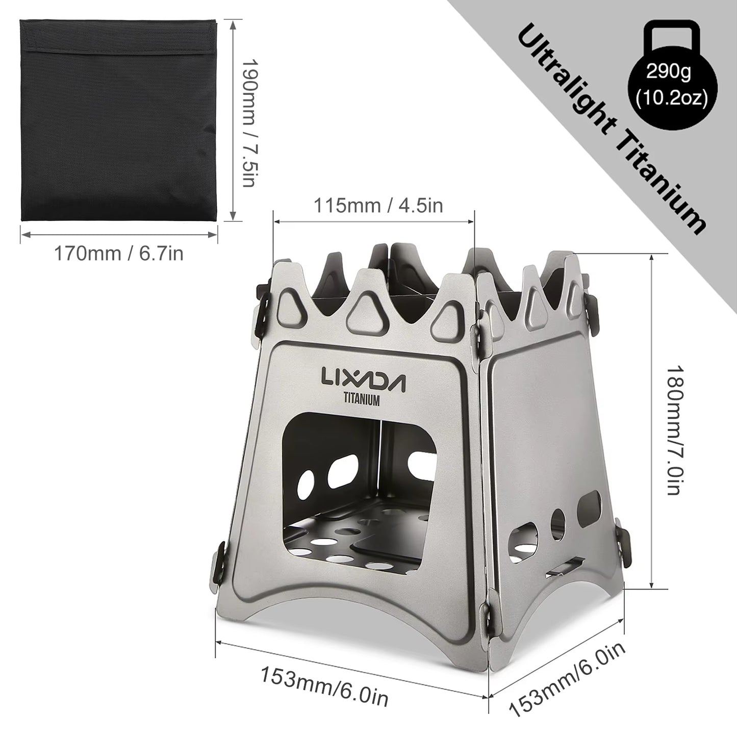 Lixada Compact Folding Titanium Wood Stove for Outdoor Camping Cooking Picnic Wood Burner Camping Accessories and Equipment