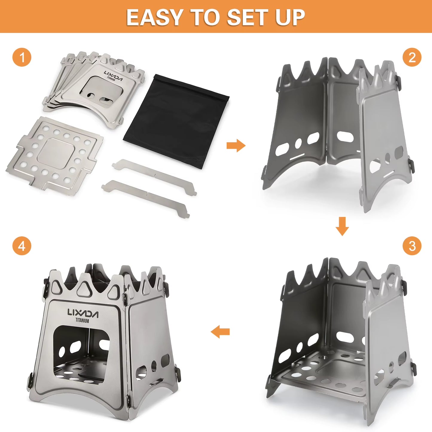 Lixada Compact Folding Titanium Wood Stove for Outdoor Camping Cooking Picnic Wood Burner Camping Accessories and Equipment
