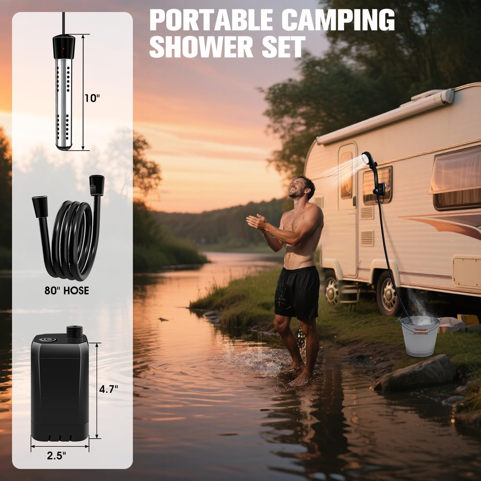 Portable Shower with Heater, 6000Mah Battery Powered Portable Shower for Camping