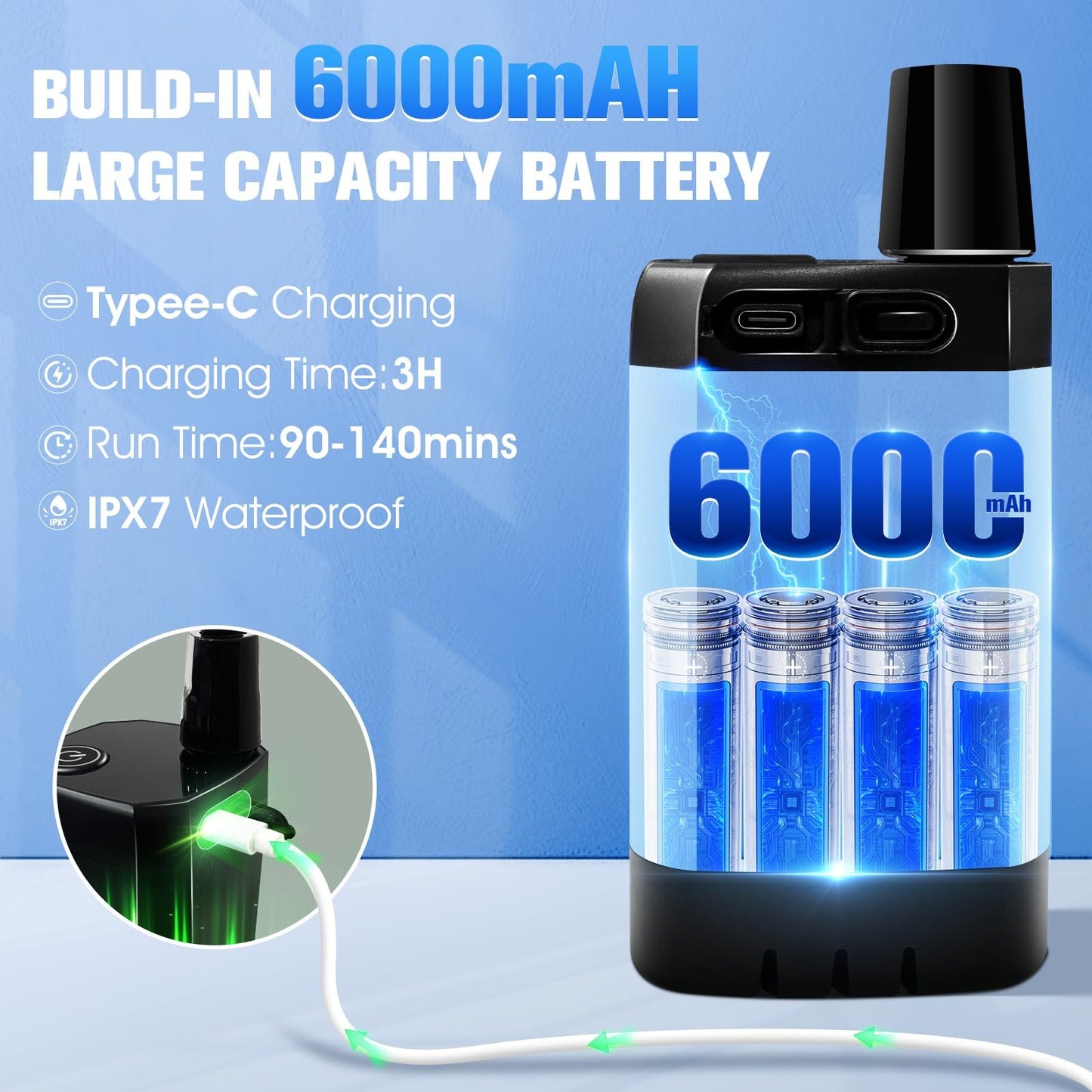 Portable Shower with Heater, 6000Mah Battery Powered Portable Shower for Camping